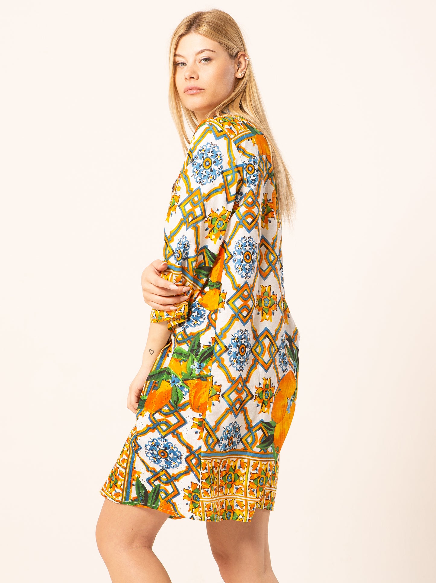 Abito Mix - blu fantasia arancia