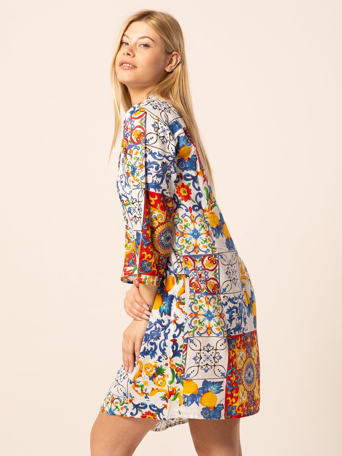 Abito Mix - blu fantasia arancia