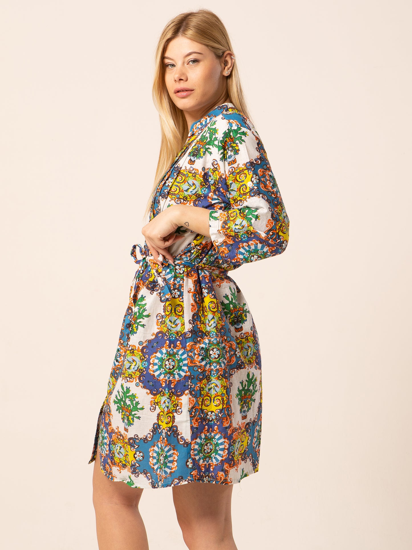 Abito Mix - azzurro fantasia cactus