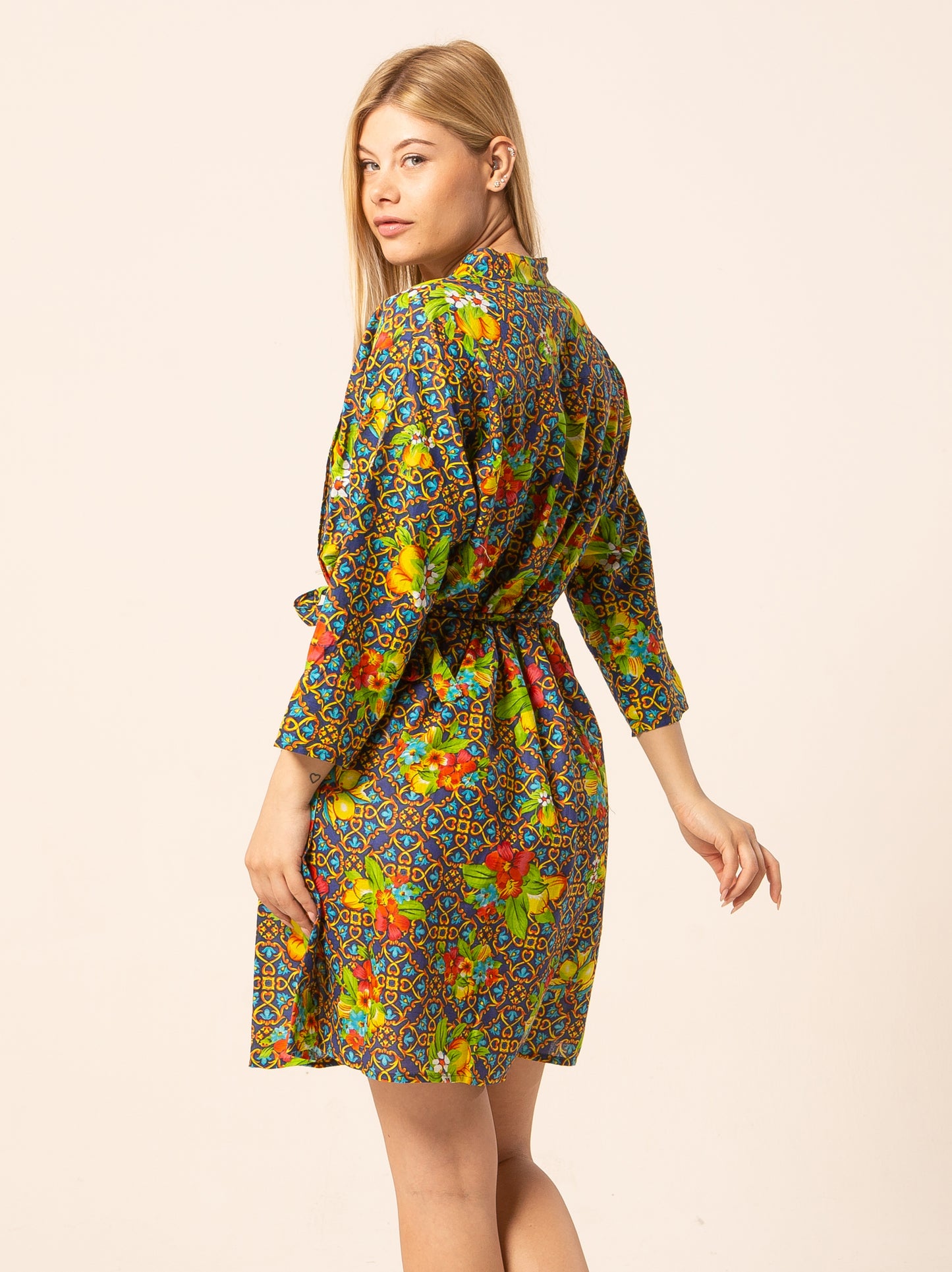 Abito Mix - blu fantasia damascato