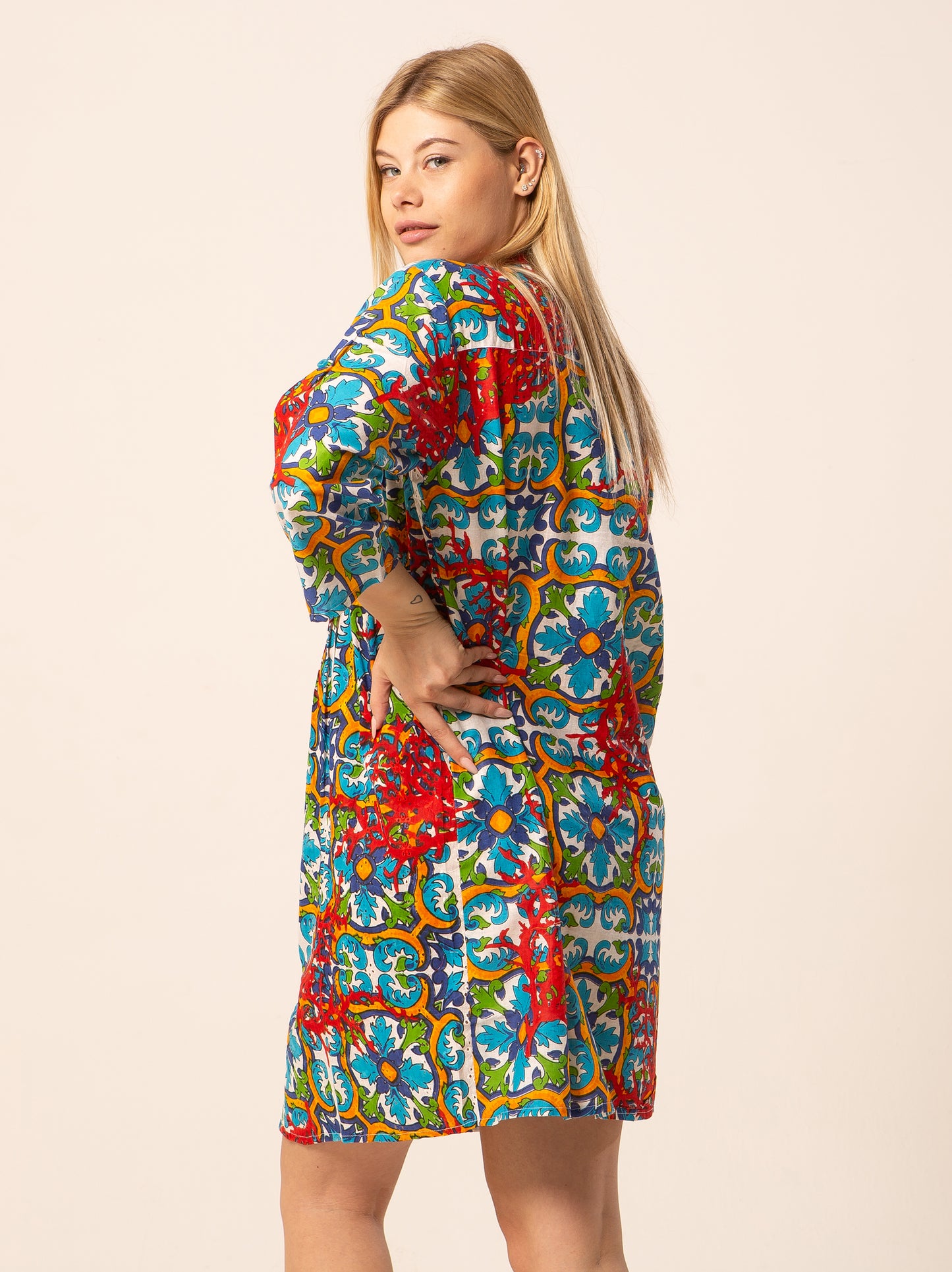 Abito Mix - azzurro fantasia maiolica corallo