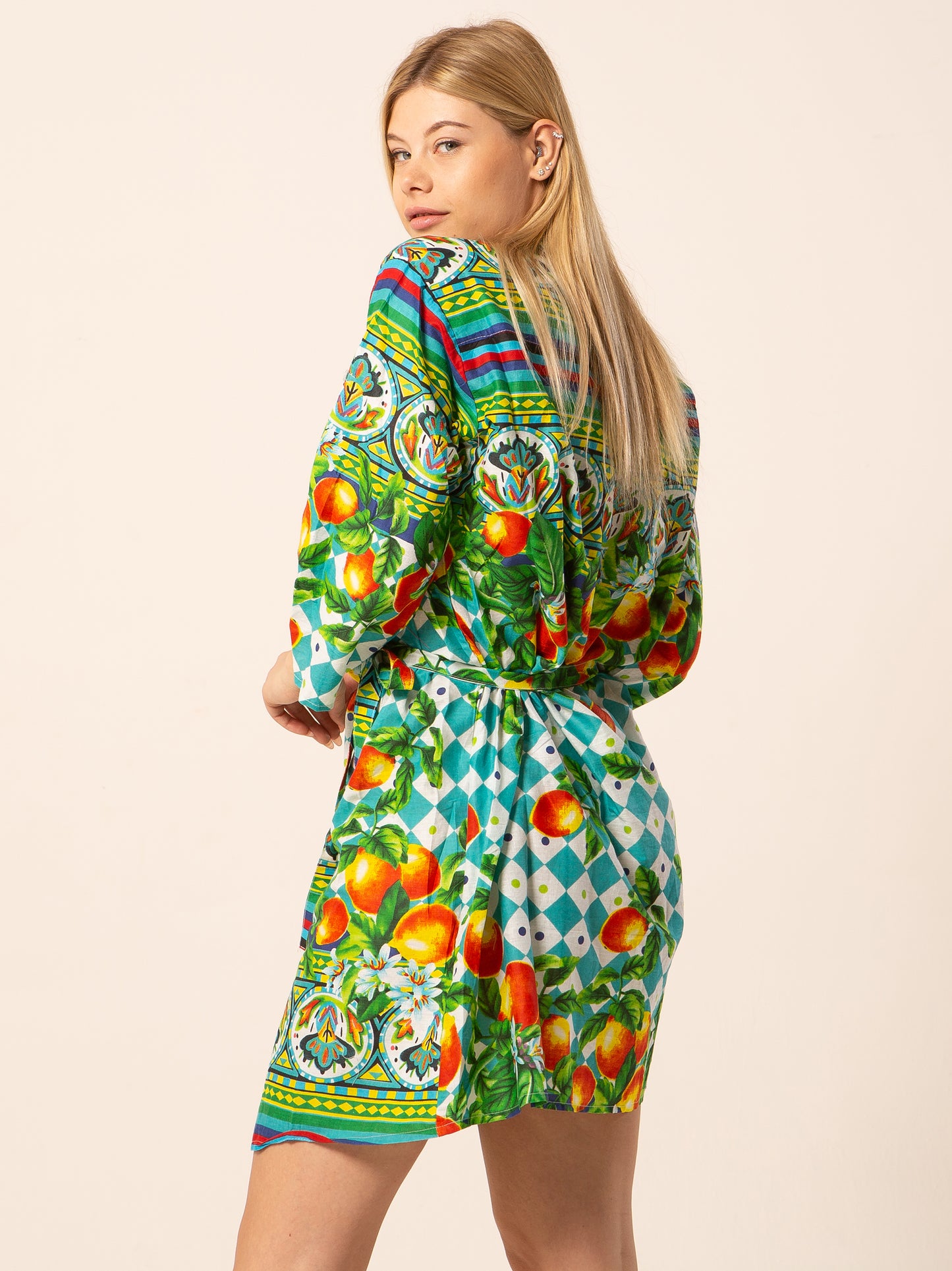 Abito Mix - verde acqua fantasia scacchi