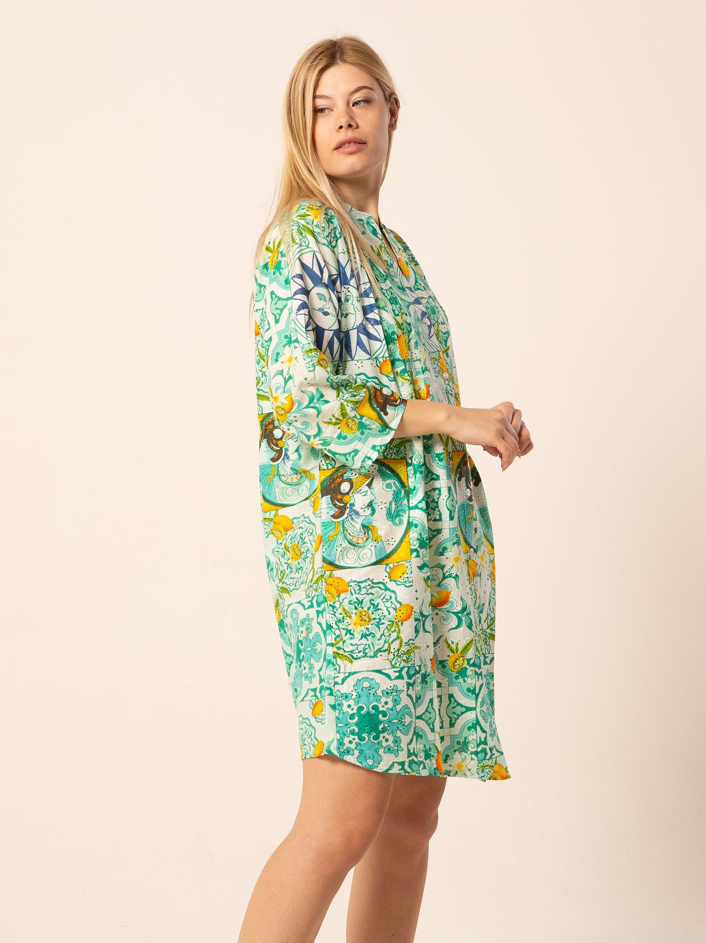 Abito Mix - verde acqua fantasia sole luna