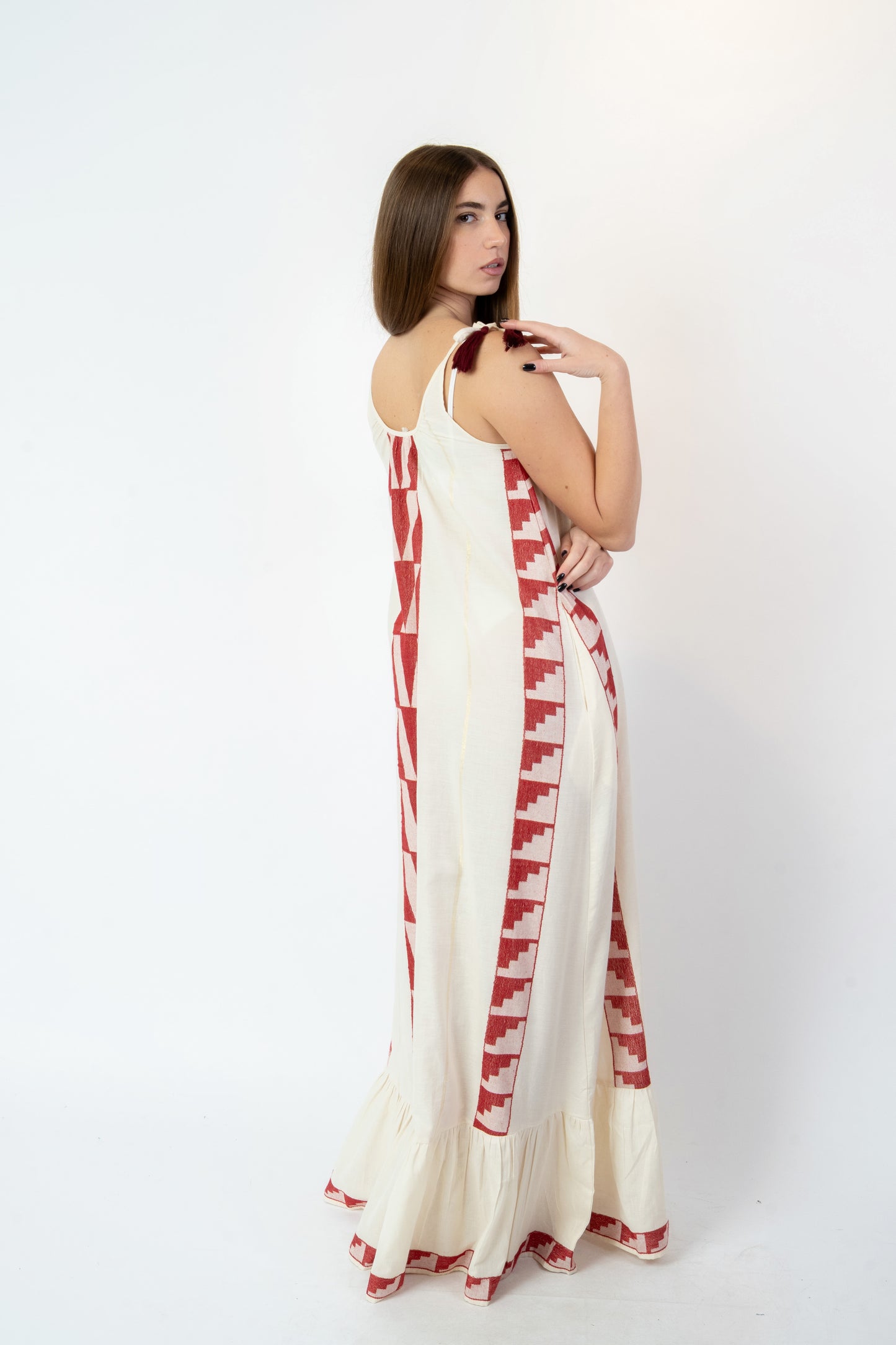 Gina - Abito fantasia bianco/rosso