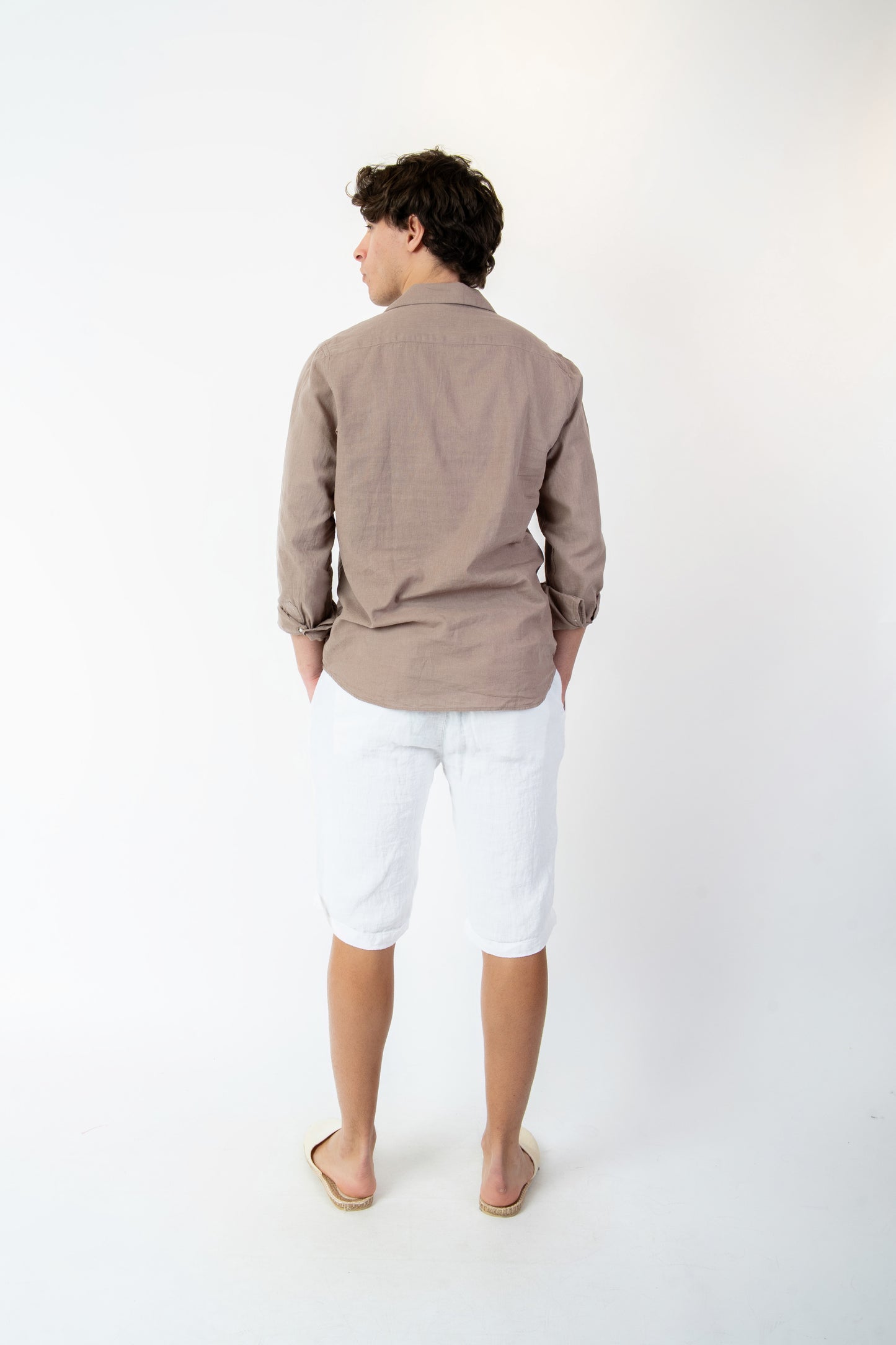 Santorini - Polo camicia in lino tabacco