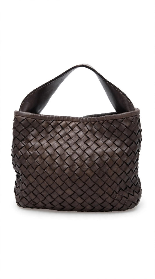 ITACA 00 - BORSA INTRECCAIATA IN PELLE MORO PICCOLA