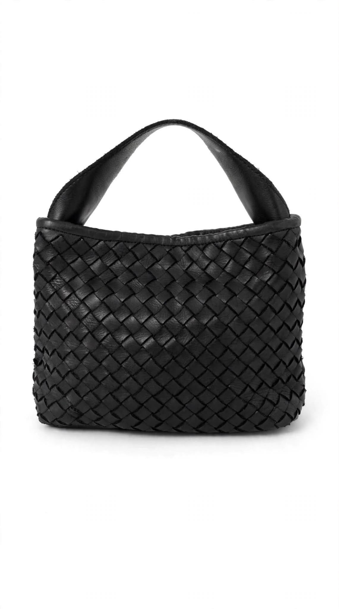 ITACA 00 - BORSA INTRECCAIATA IN PELLE NERO PICCOLA