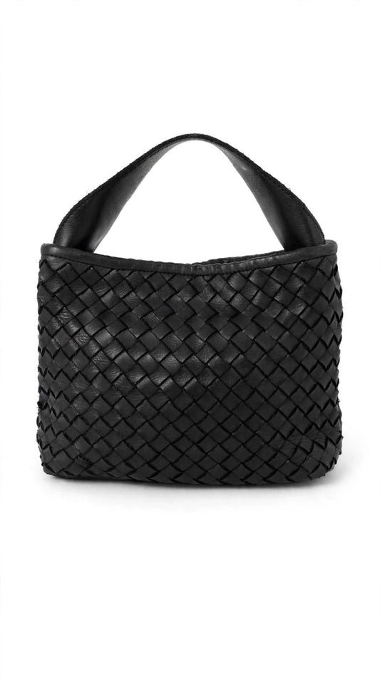 ITACA 00 - BORSA INTRECCAIATA IN PELLE NERO PICCOLA