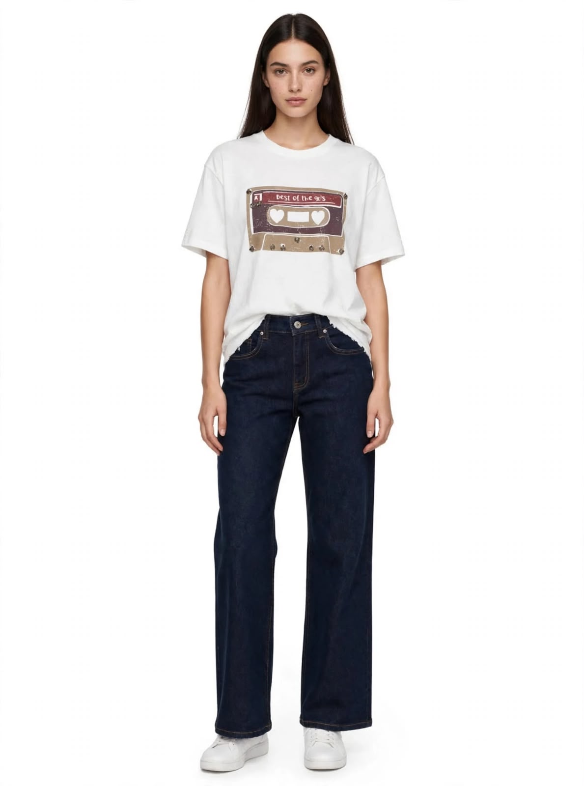 MIXED  - T-SHIRT CON STAMPA E BORCHIE PANNA