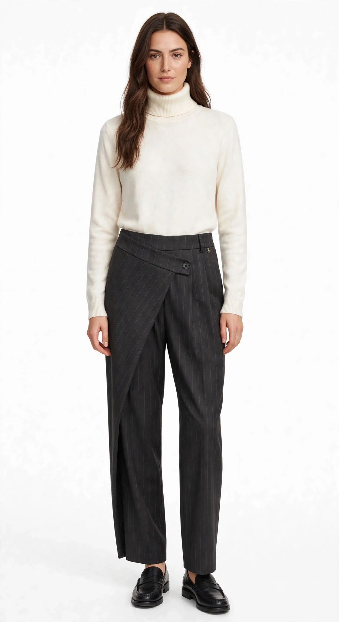 BUXELLES 524 - PANTALONE CON INCROCIO ASIMMETRICO GESSATO