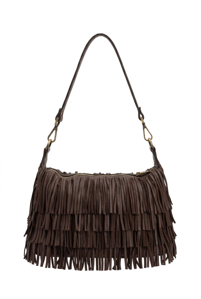 ITACA 90 - BORSA CON FRANGE IN PELLE MORO
