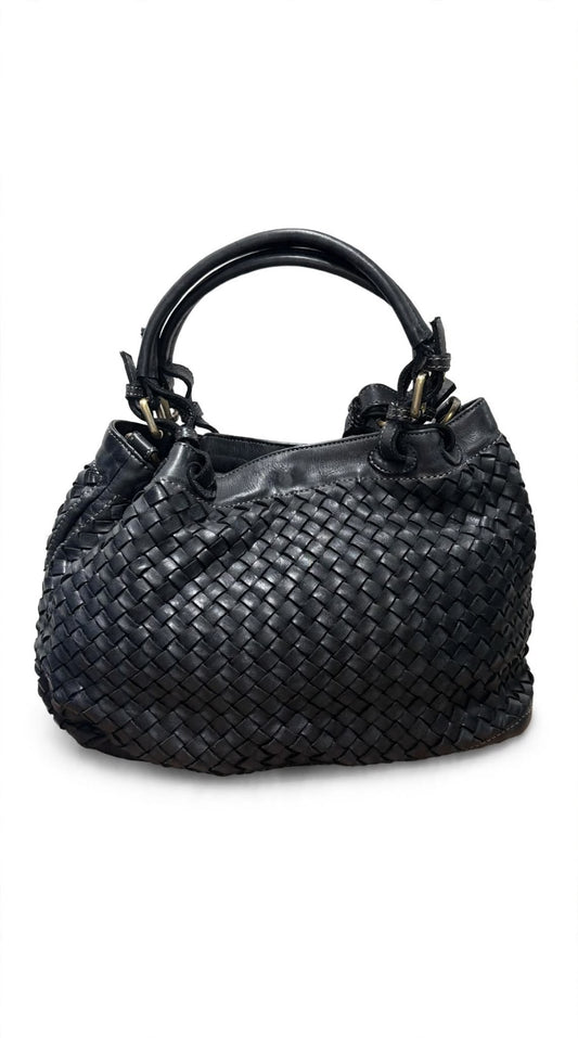 ITACA 18- BORSA INTRECCAIATA IN PELLE NERA