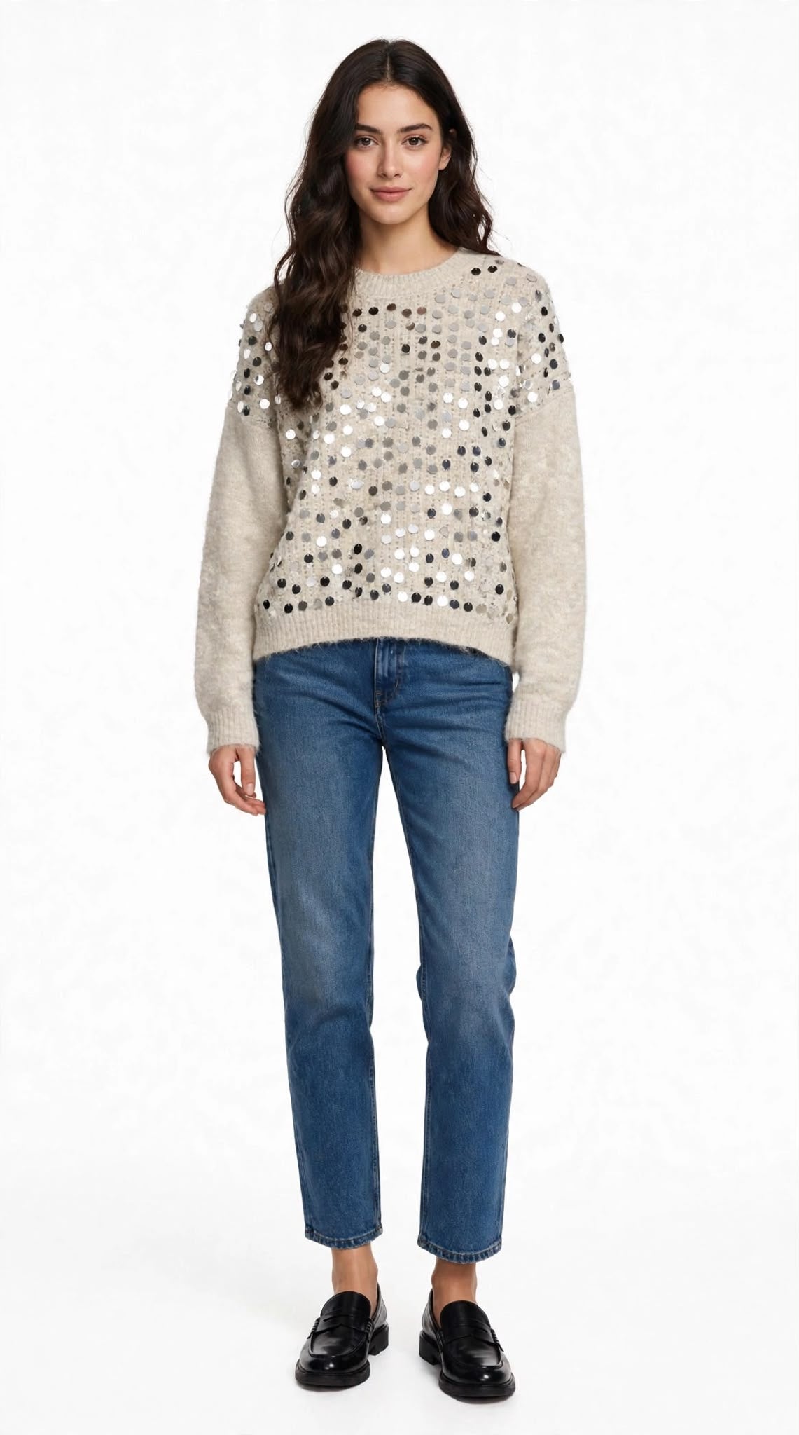 SPECCHI - MAGLIONE GESSO CON PAILLETTES