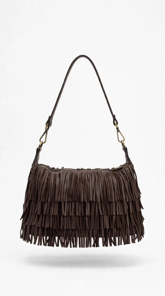 ITACA 90 - BORSA CON FRANGE IN PELLE MORO