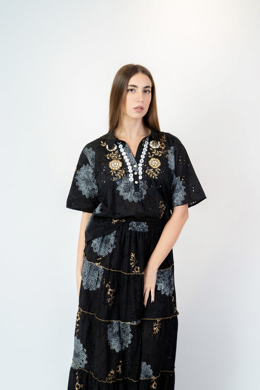 Abril - Camicia fantasia nero