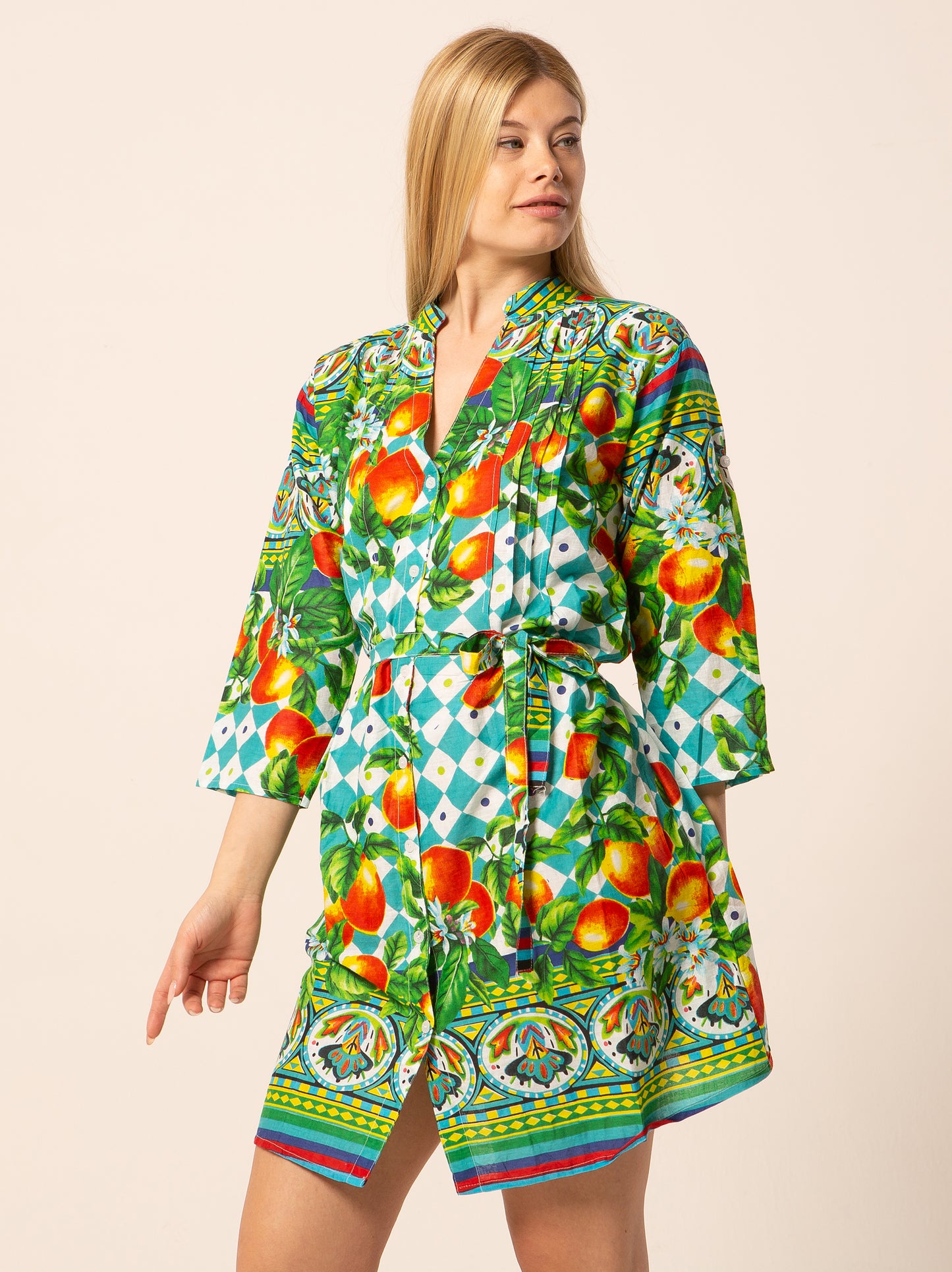 Abito Mix - verde acqua fantasia scacchi