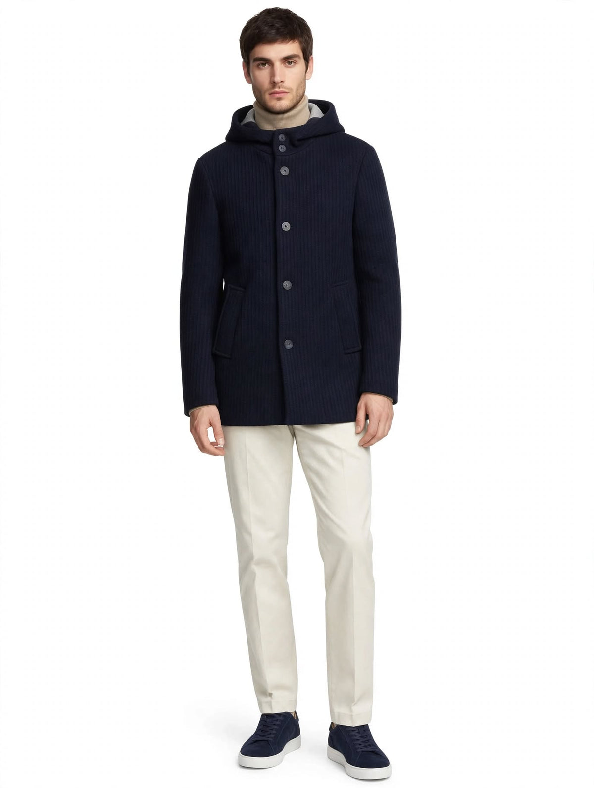 CASANOVA - CAPPOTTO IN MAGLINA CON CAPPUCCIO BLU