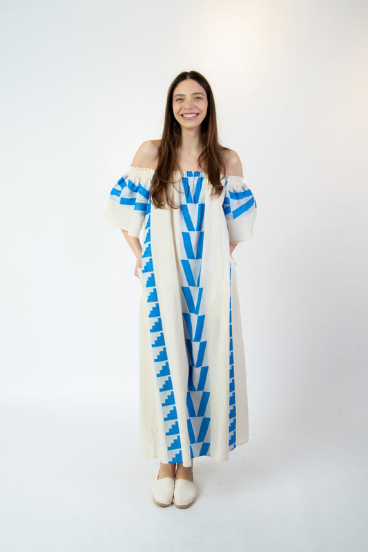 Gabriella - Abito fantasia bianco/blu