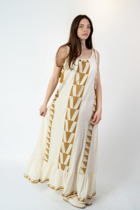 Gaia - Abito fantasia bianco/beige