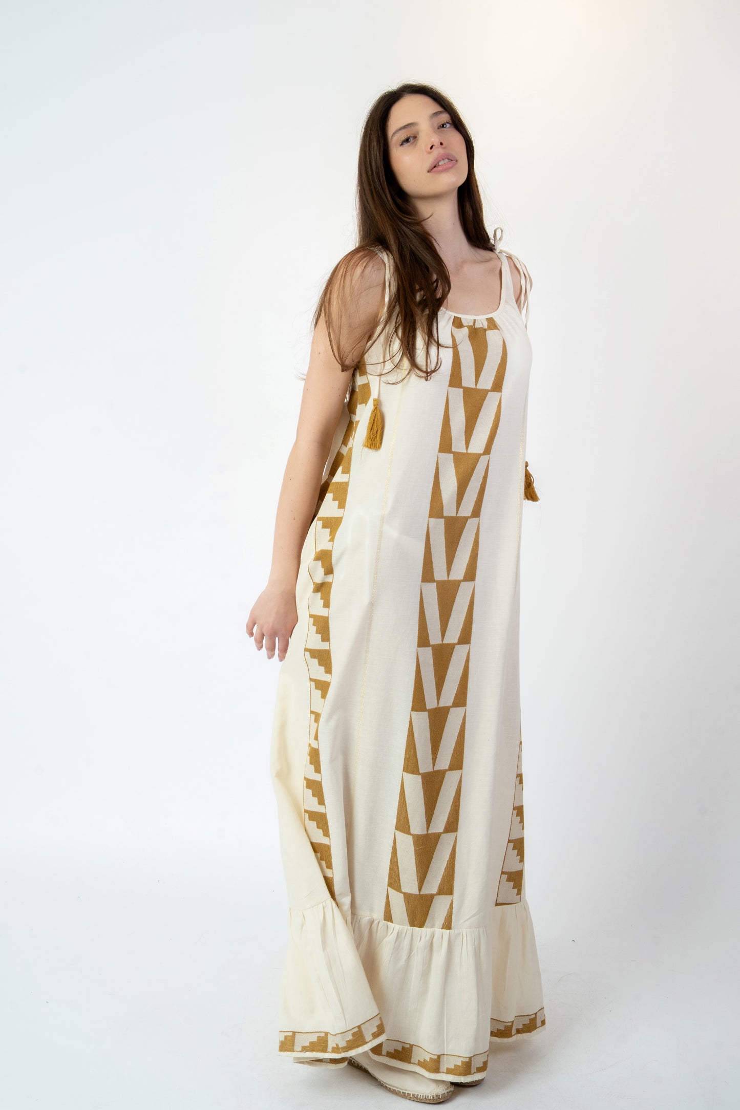 Gaia - Abito fantasia bianco/beige