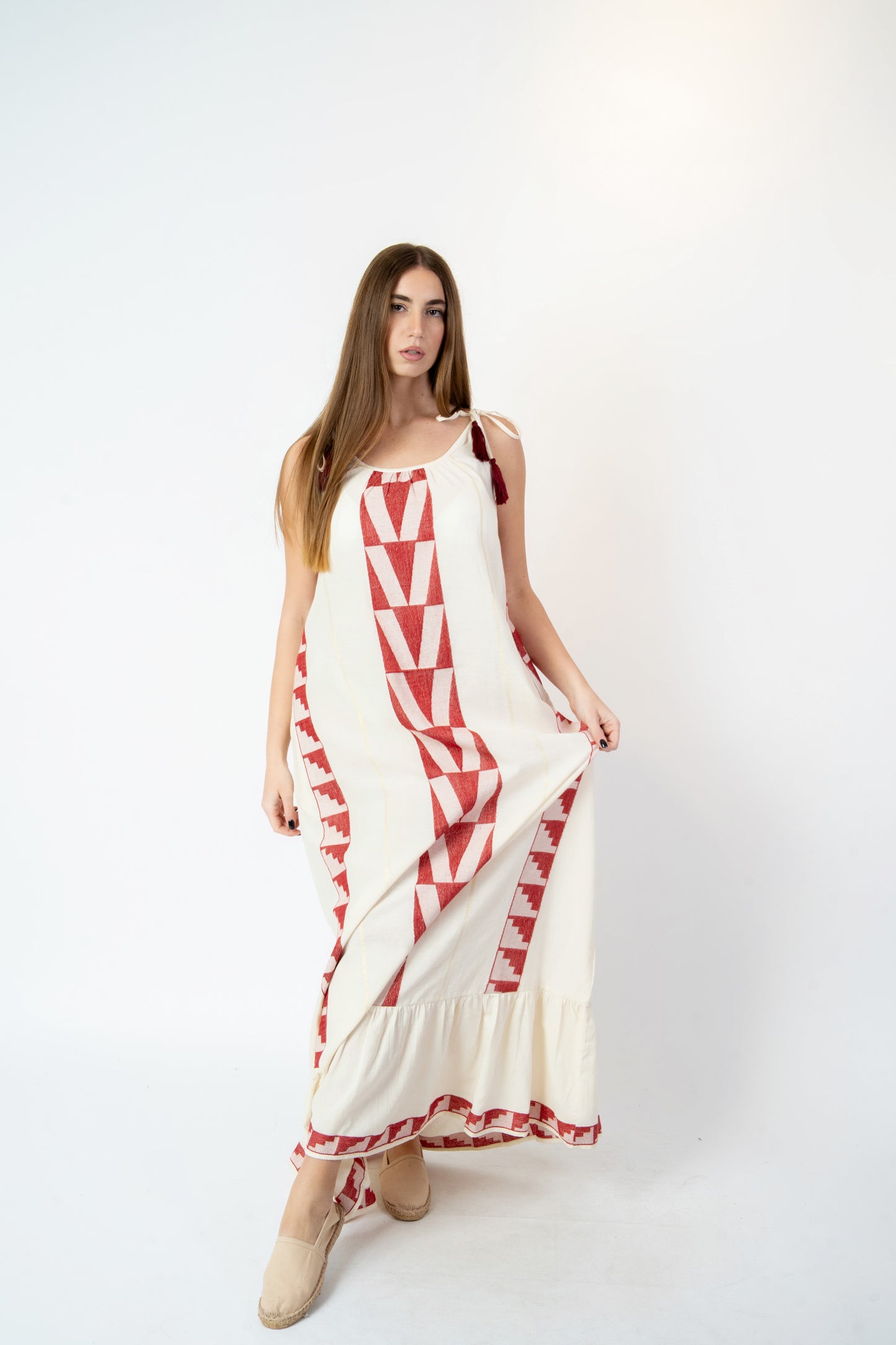 Gina - Abito fantasia bianco/rosso