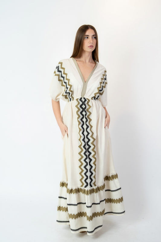 Giuditta - Abito fantasia bianco/beige
