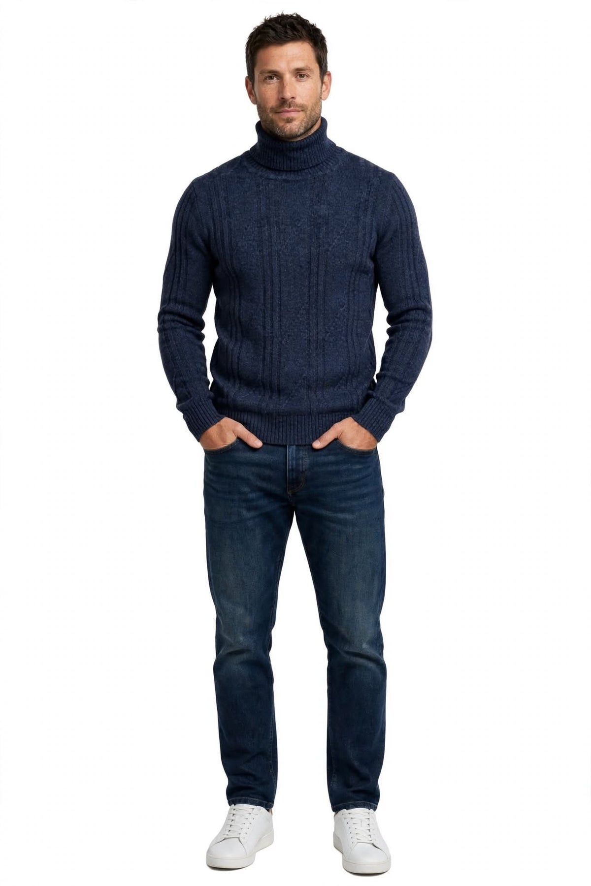 RUFFANO- MAGLIONE COLLO ALTO FANTASIA BLU