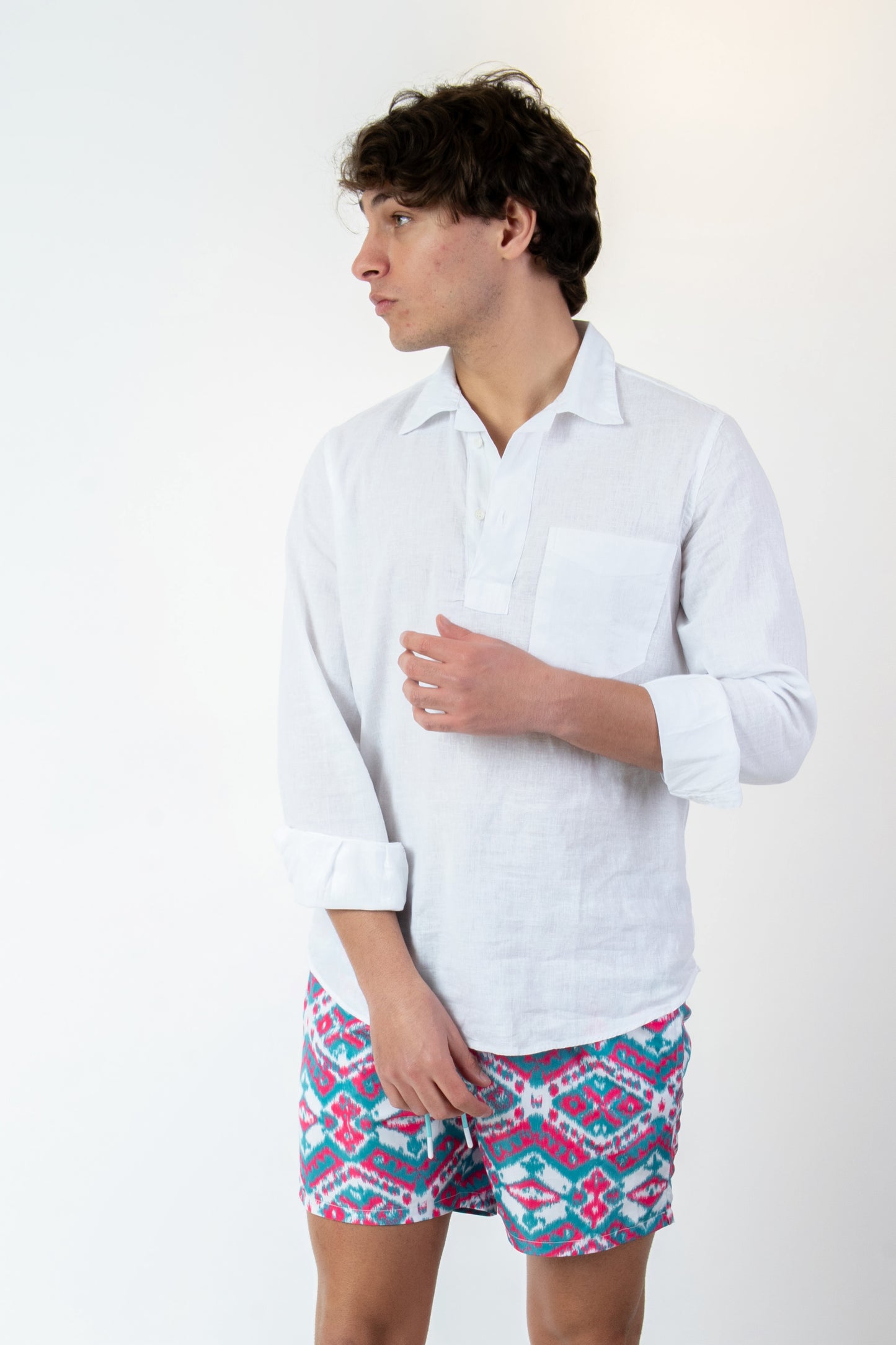 Santorini - Polo camicia in lino bianca