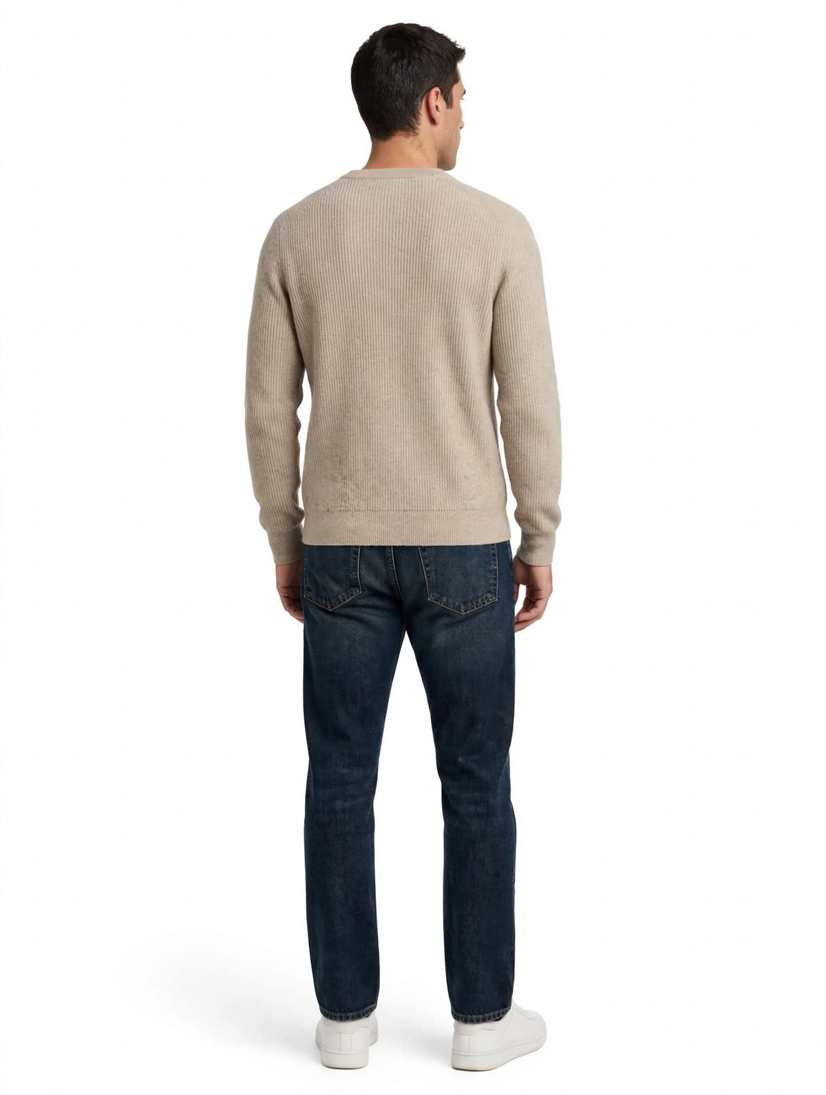 TUFO - MAGLIONE GIRO COLLO A COSTINE BEIGE