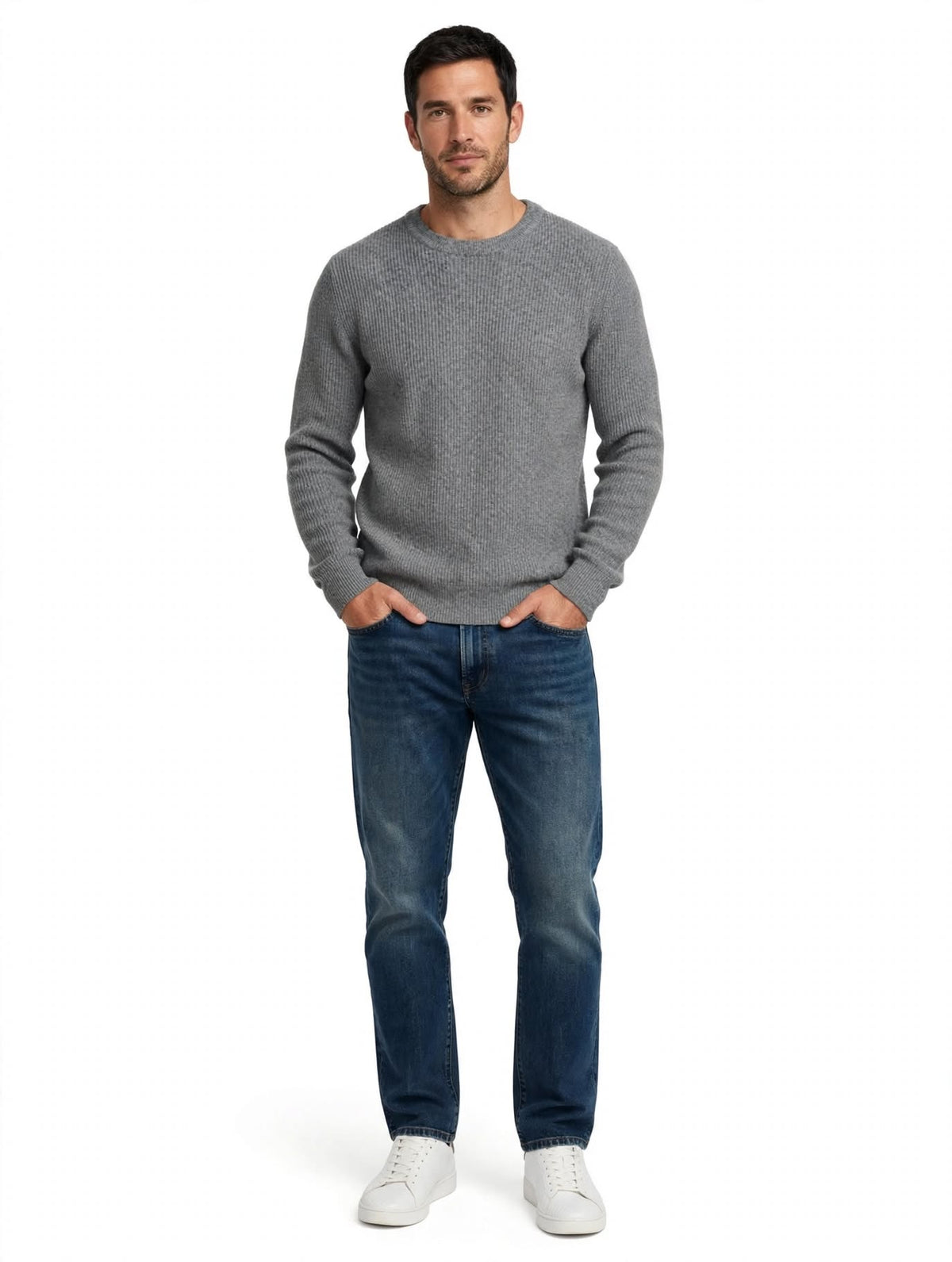 TUFO - MAGLIONE GIRO COLLO A COSTINE GRIGIO