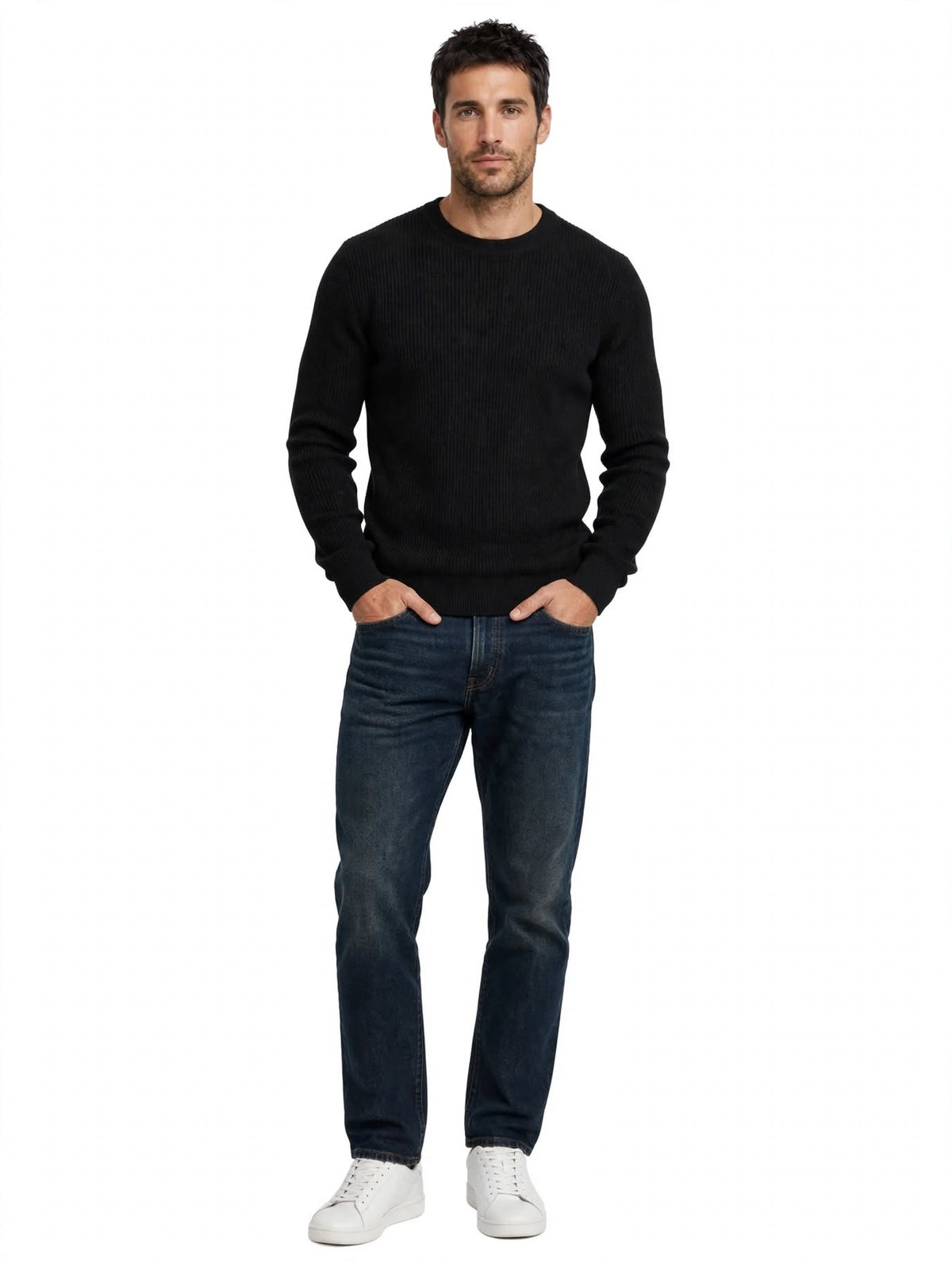 TUFO - MAGLIONE GIRO COLLO A COSTINE NERO