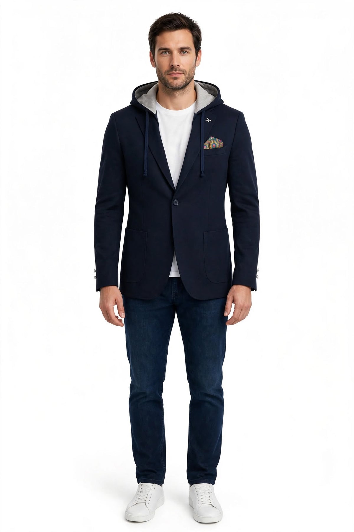 USIGNOLO - GIACCA CON CAPPUCCIO BLU