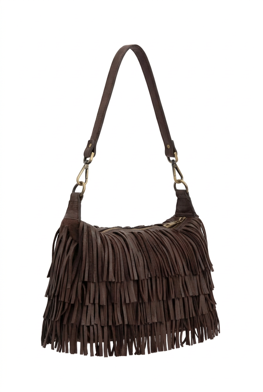 ITACA 90 - BORSA CON FRANGE IN PELLE MORO